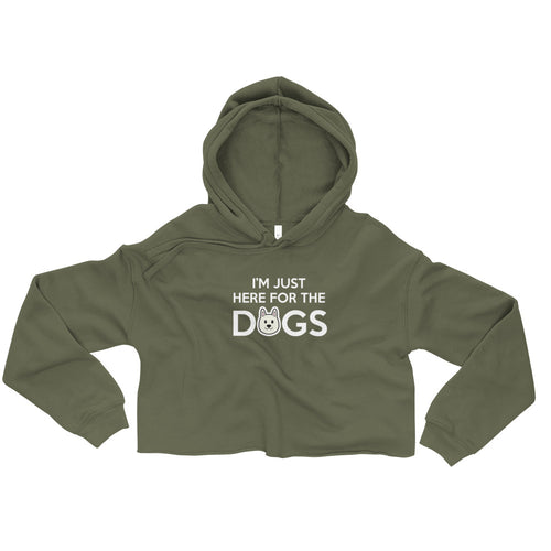 Im Just Here for the Dogs (White) Crop Hoodie
