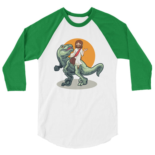 Jesus on Raptor 3/4 sleeve raglan shirt